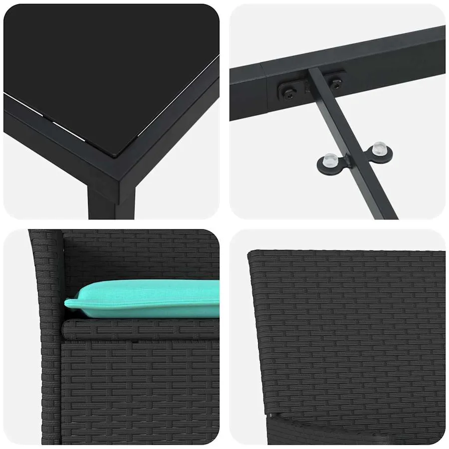 Ensemble table et chaises avec coussin 7 pcs Noir Rotin PE - 9