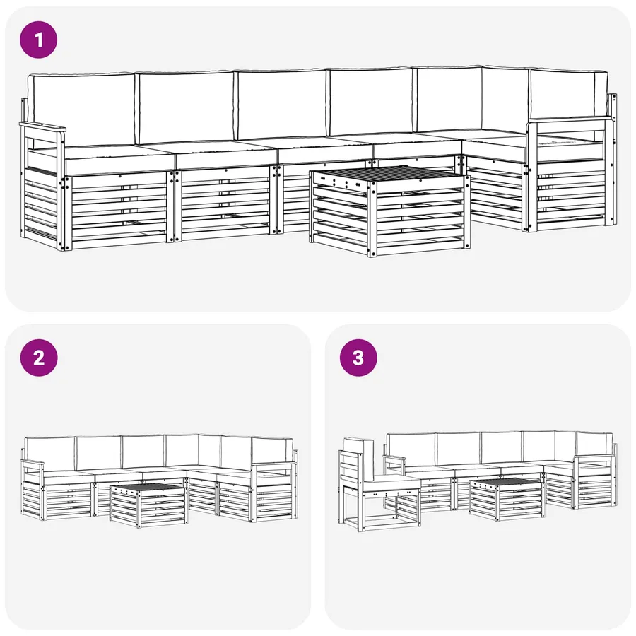 Ensemble de canapés d'extérieur 7 pcs Blanc et gris clair - 7