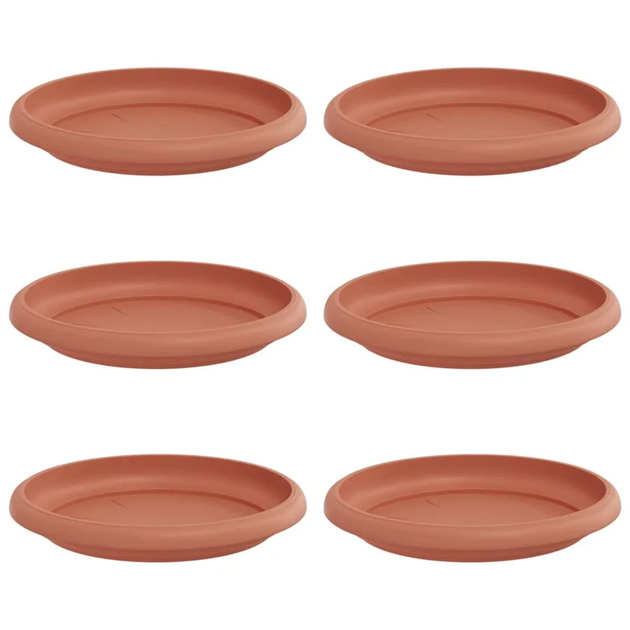 Plateau à fleurs rond 6 pcs Rouge brique Ø 14 x 2 cm Plastique - 2