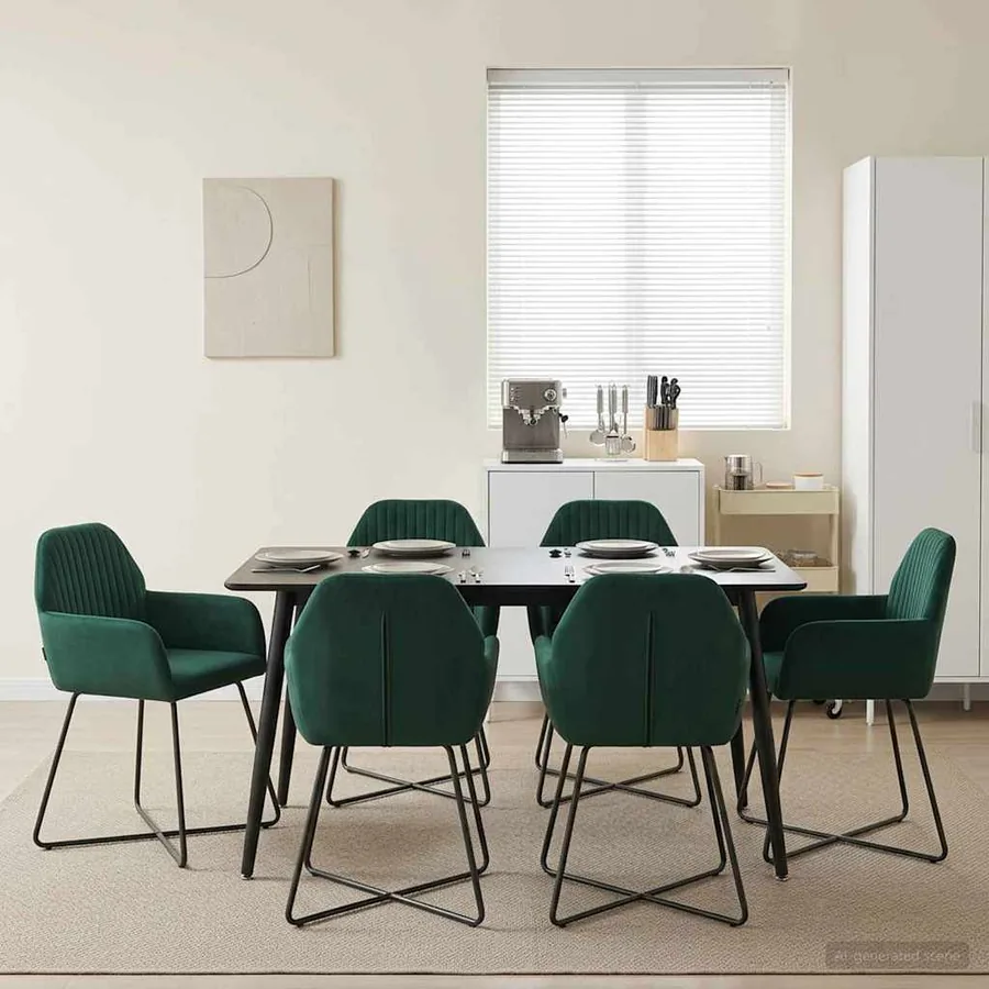 Chaises de salle à manger 6 pcs Velours Vert foncé