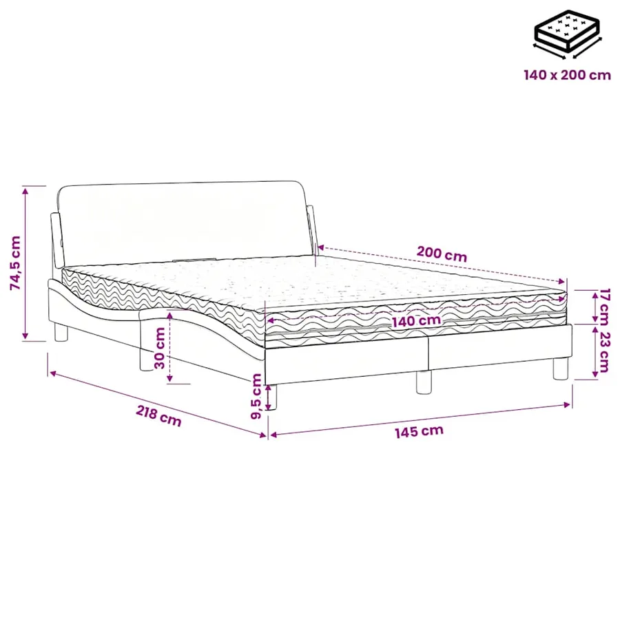 Lit avec matelas Dover gris clair 140x200 cm tissu - 9