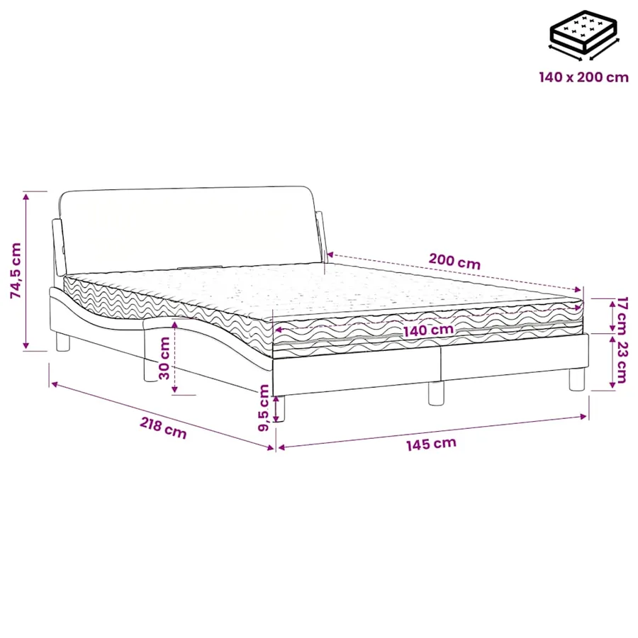 Lit avec matelas Dover gris foncé 140x200 cm velours - 9