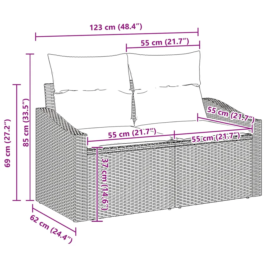 Ensemble de Canapés avec coussin 8 pcs Noir polyrotin - 8