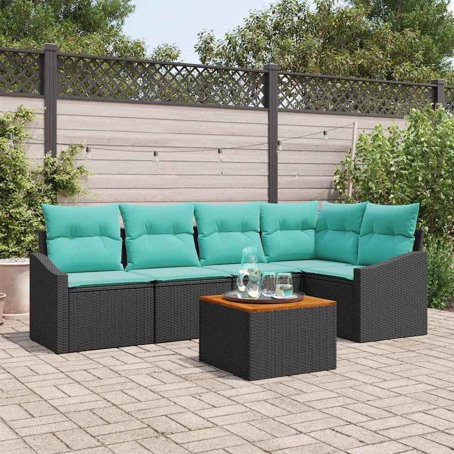 Ensemble de canapé de jardin avec coussin 6 pcs Noir polyrotin