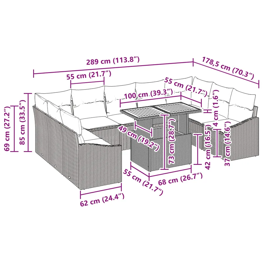 Ensemble de canapé de jardin 10 pc 9-Nombre de places - 11