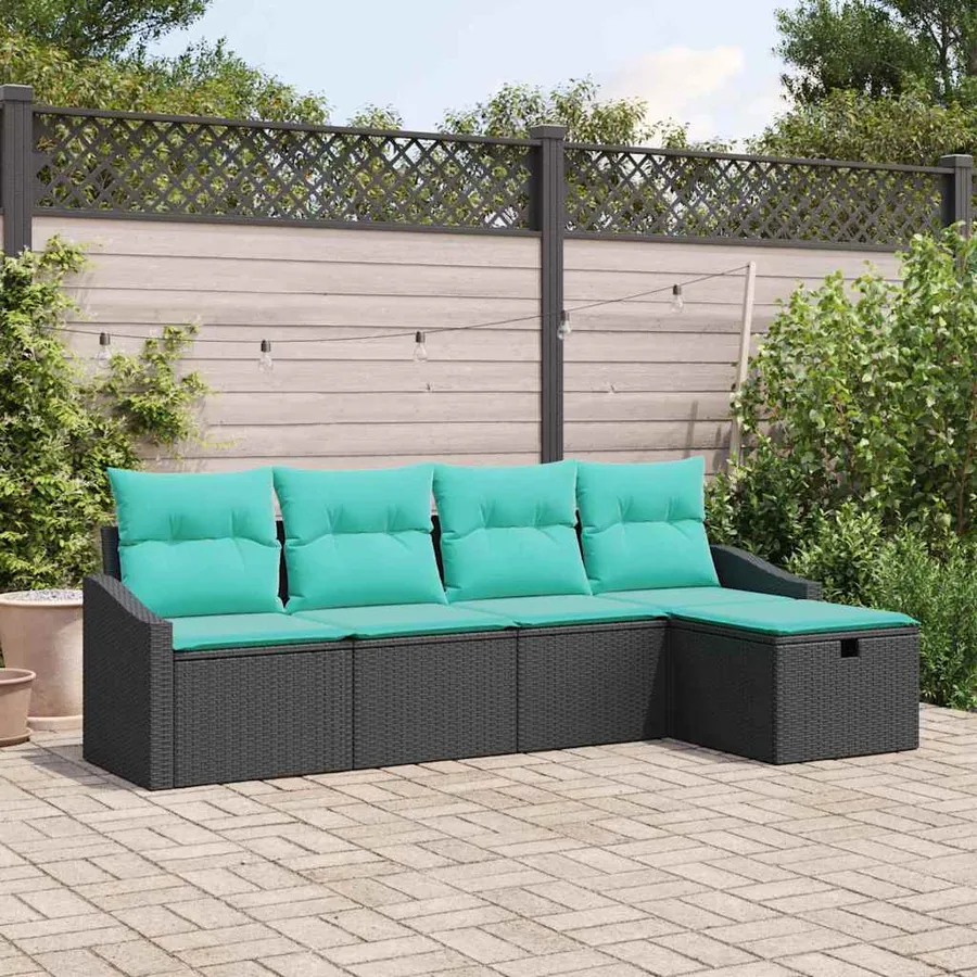 Ensemble de Canapés avec coussin avec stockage Noir polyrotin