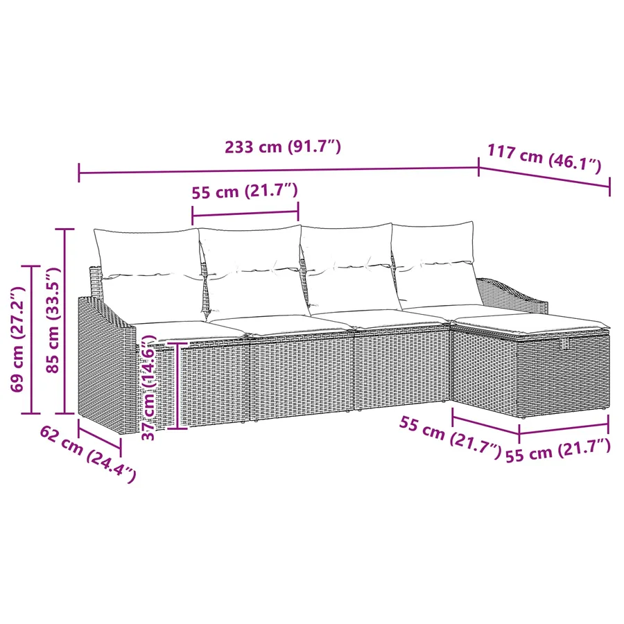 Ensemble de Canapés avec coussin avec stockage Noir polyrotin - 9