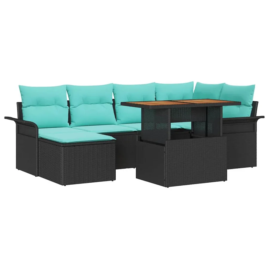 Ensemble de canapé de jardin avec coussin 7 pcs Noir et bleu - 2