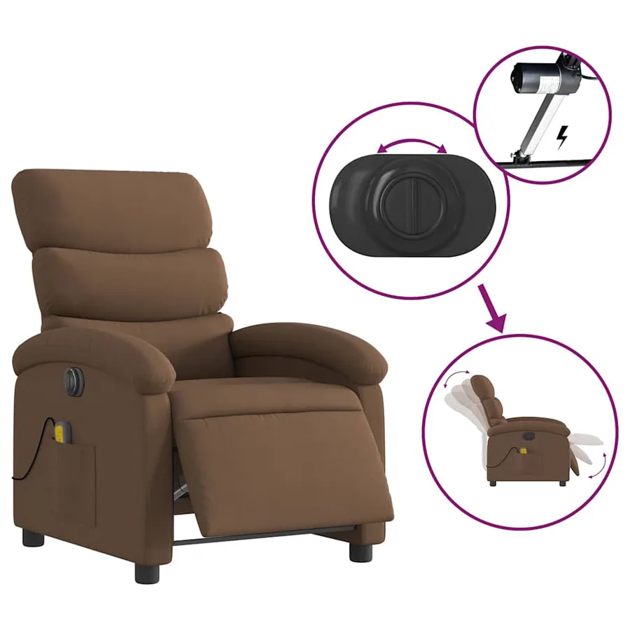 Fauteuil inclinable de massage électrique marron tissu - 6