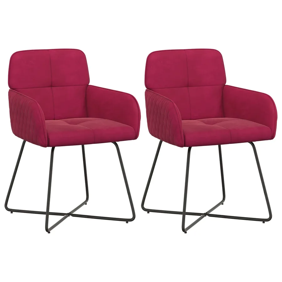 Chaises de salle à manger 2 pcs Velours Bordeaux - 2