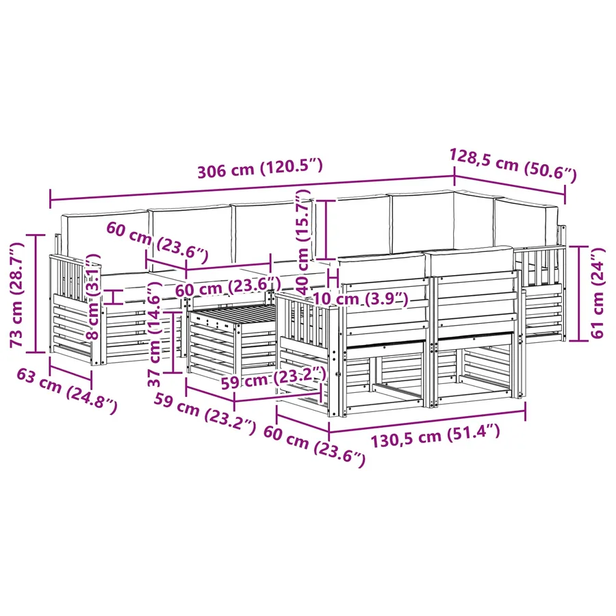 Ensemble de canapés d'extérieur 8 pcs Blanc et gris clair - 8