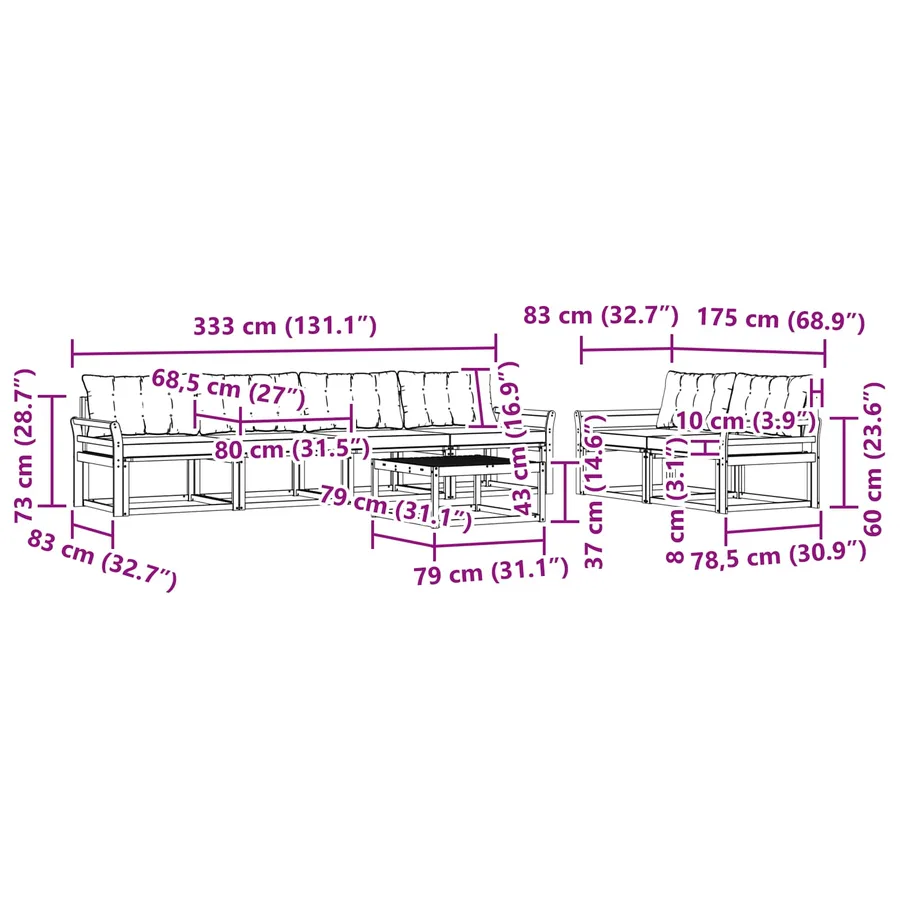 Ensemble de canapés d'extérieur 7 pcs Blanc et gris clair - 8