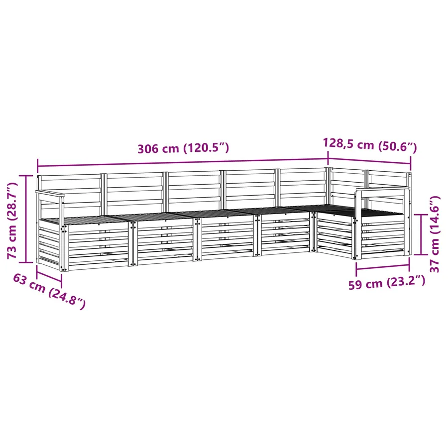 Ensemble de canapés d'extérieur 6 pcs Blanc 306 x 128,5 x 73 cm - 7