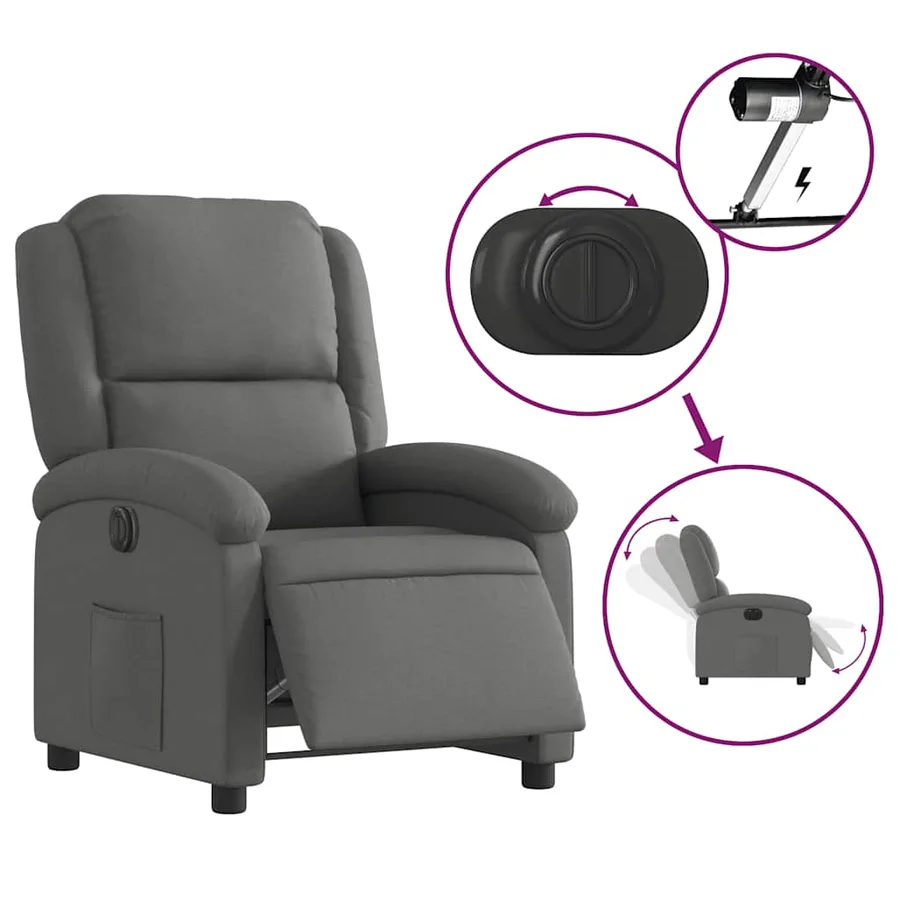Fauteuil inclinable électrique Gris foncé Tissu - 6