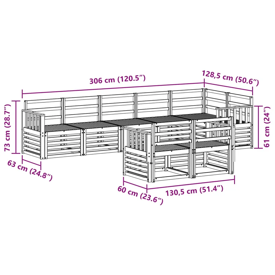 Ensemble de canapés d'extérieur 8 pcs Blanc 306 x 128,5 x 73 cm - 7