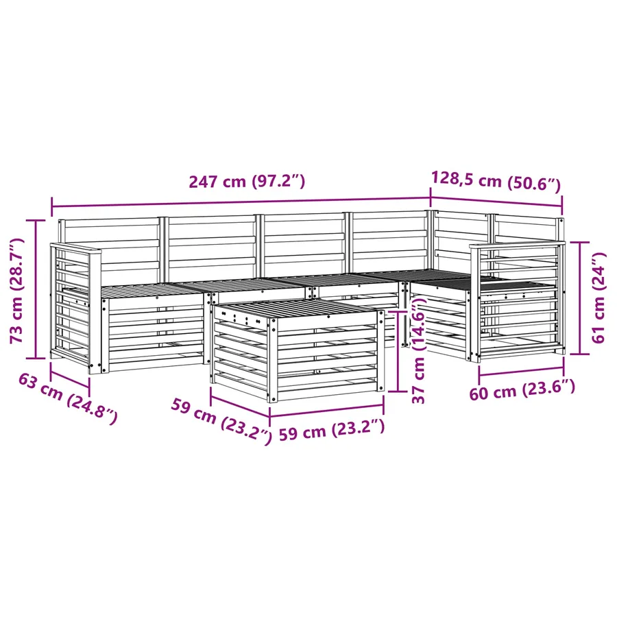 Ensemble de canapés d'extérieur 6 pcs Blanc 59 x 59 x 37 cm - 9