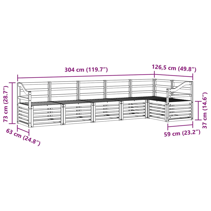 Ensemble de canapés d'extérieur 6 pcs Blanc 304 x 126,5 x 73 cm - 7