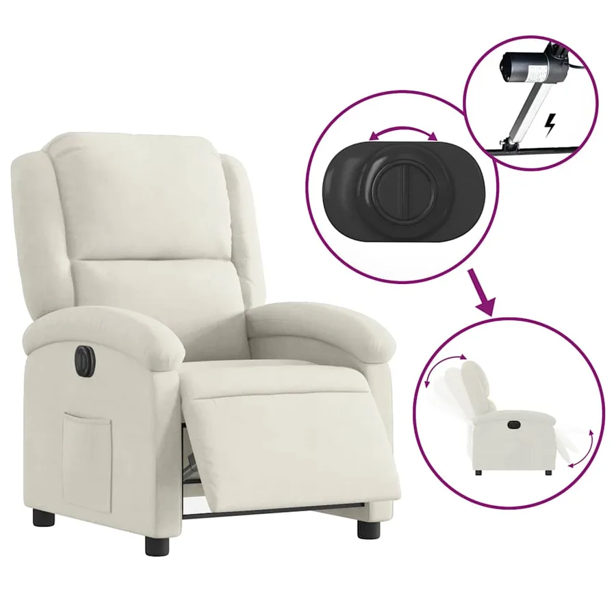 Fauteuil inclinable électrique Crème Velours - 6