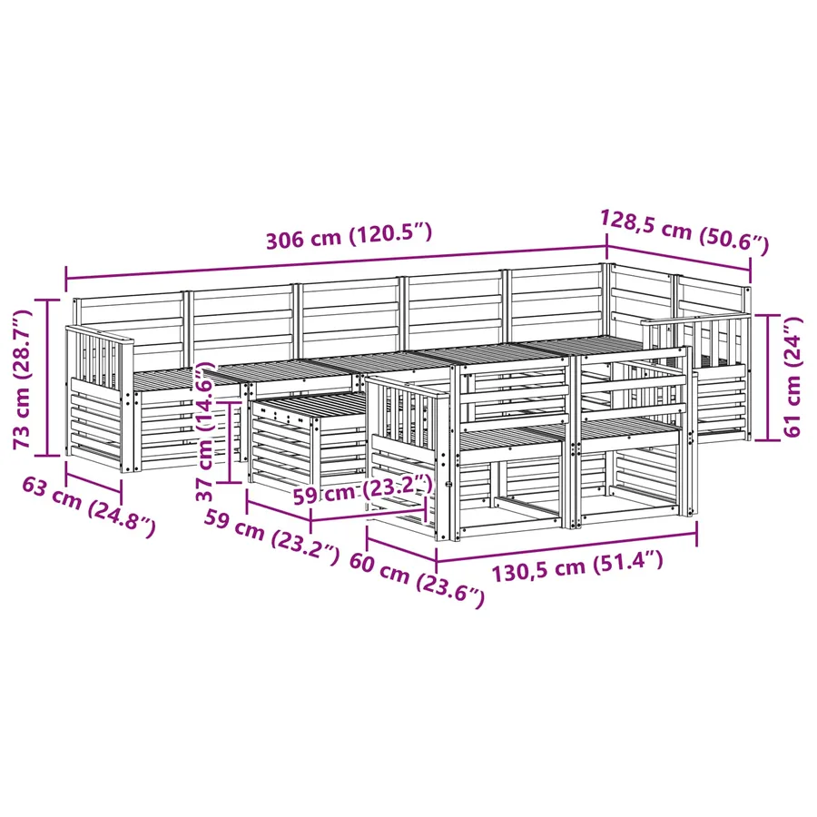 Ensemble de canapés d'extérieur 9 pcs Blanc 59 x 59 x 37 cm - 9