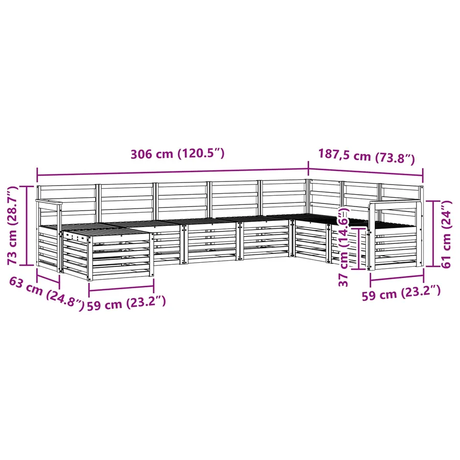 Ensemble de canapés d'extérieur 8 pcs Blanc 306 x 187,5 x 73 cm - 8