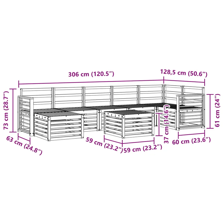 Ensemble de canapés d'extérieur 8 pcs Blanc 59 x 59 x 37 cm - 8