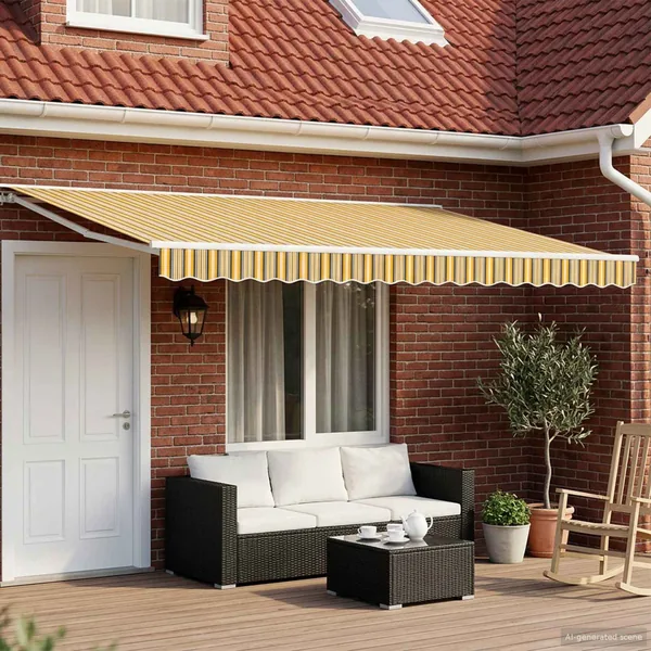 Auvent rétractable électrique Jaune, Gris et Blanc 4,5 × 3,5 m