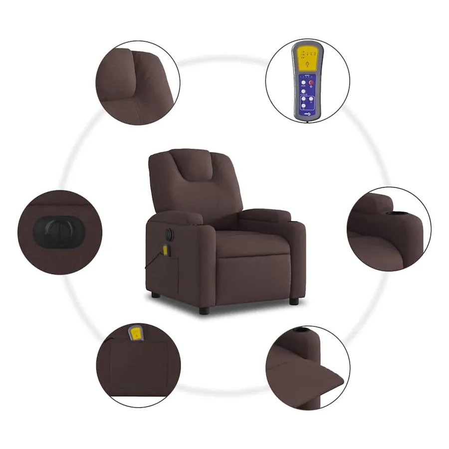 Fauteuil de massage inclinable électrique Marron foncé Tissu - 8