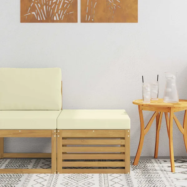 Pouf d'Extérieur Bois d'Acacia Massif Blanc
