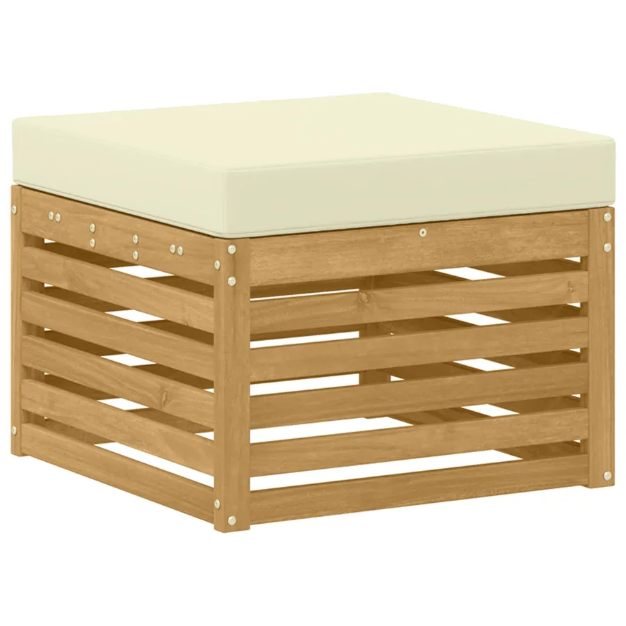 Pouf d'Extérieur Bois d'Acacia Massif Blanc - 2