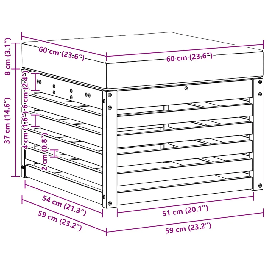 Pouf d'Extérieur Bois d'Acacia Massif Blanc - 6
