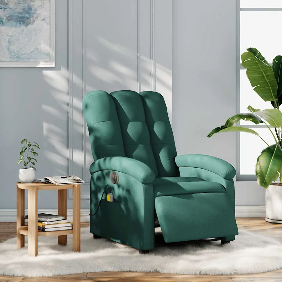 Fauteuil de massage inclinable électrique Vert foncé Tissu - 16