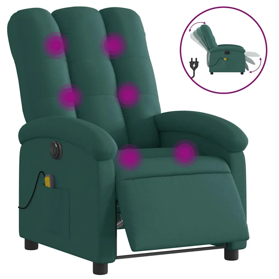 Fauteuil de massage inclinable électrique Vert foncé Tissu - 2