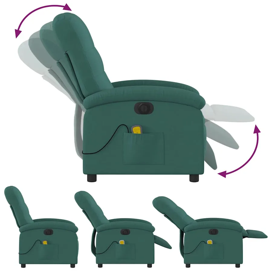 Fauteuil de massage inclinable électrique Vert foncé Tissu - 7