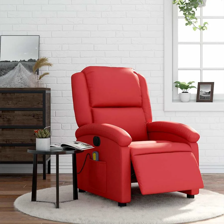 Fauteuil de massage inclinable électrique rouge similicuir - 15