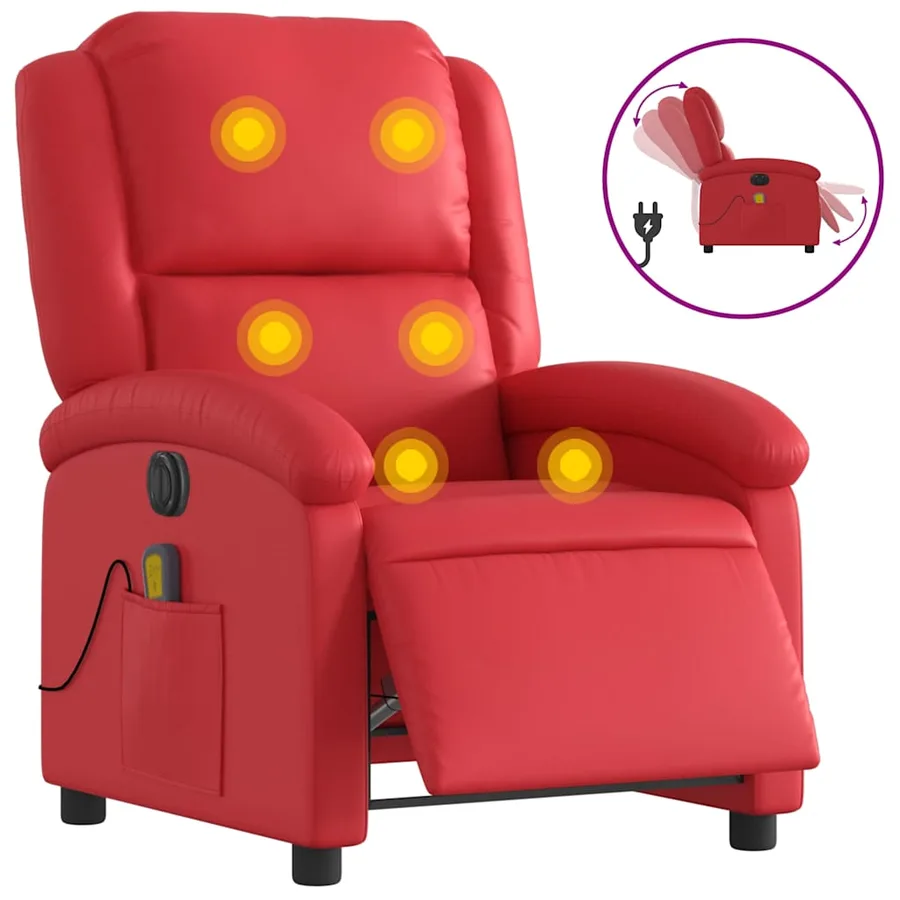 Fauteuil de massage inclinable électrique rouge similicuir - 2