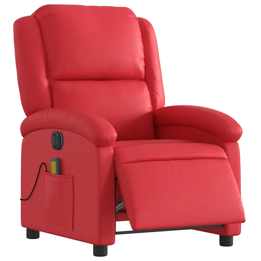 Fauteuil de massage inclinable électrique rouge similicuir - 3
