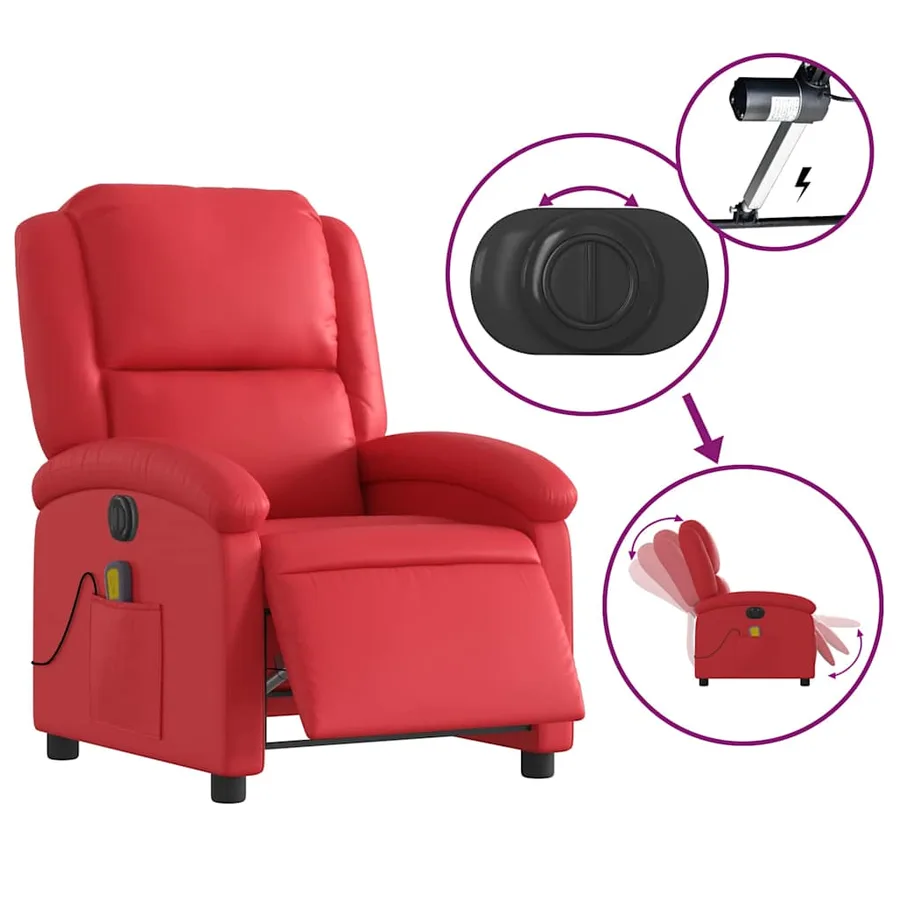 Fauteuil de massage inclinable électrique rouge similicuir - 6