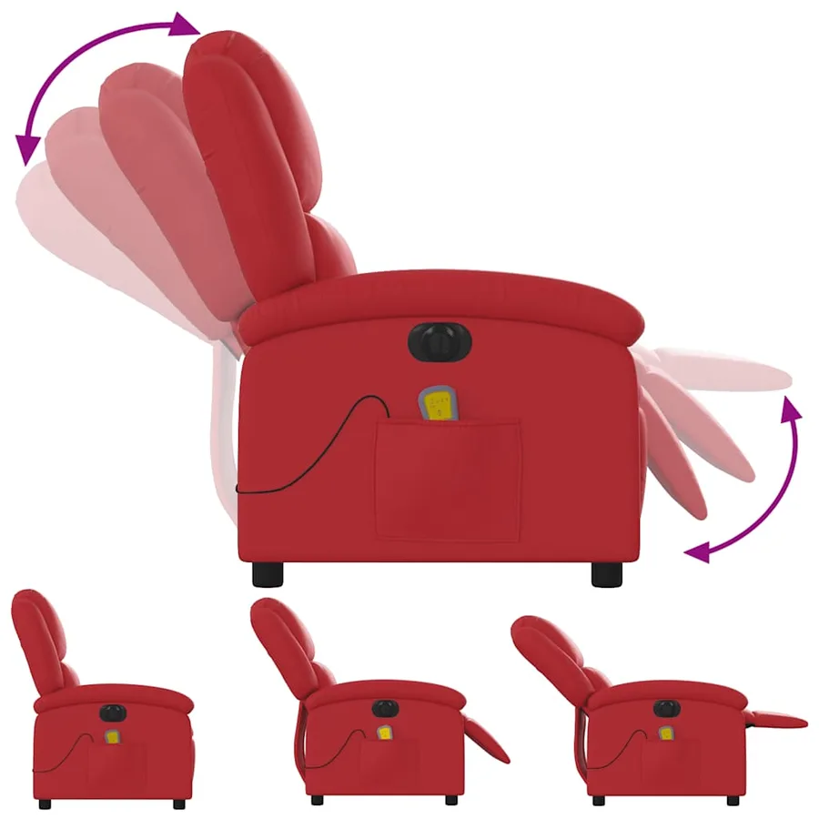 Fauteuil de massage inclinable électrique rouge similicuir - 7