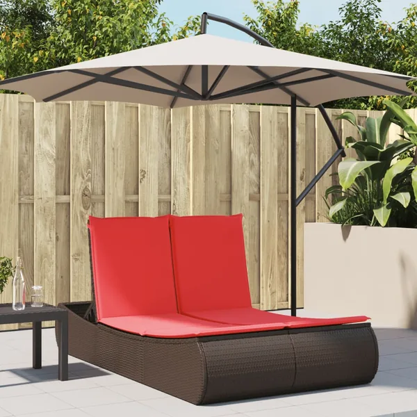 Chaise longue double avec coussins marron résine tressée