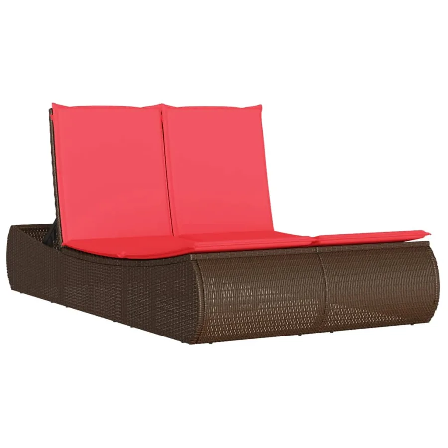 Chaise longue double avec coussins marron résine tressée - 2