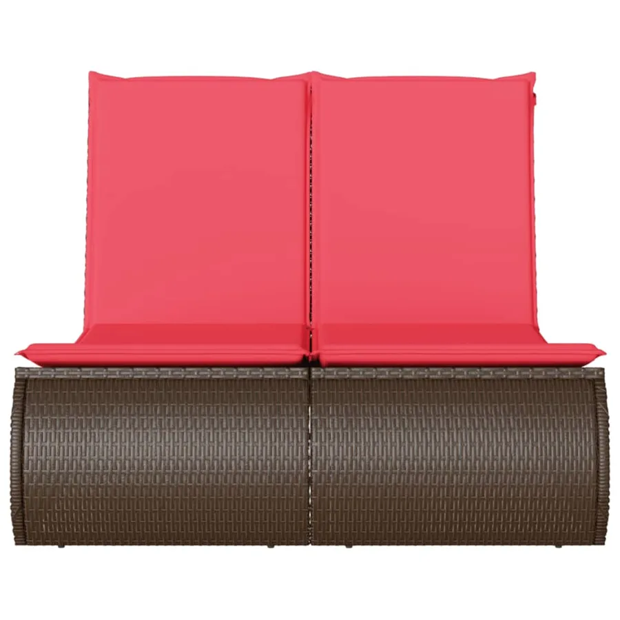 Chaise longue double avec coussins marron résine tressée - 4