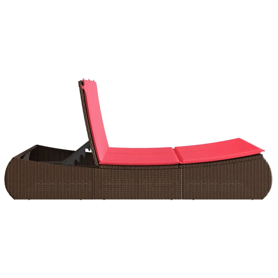 Chaise longue double avec coussins marron résine tressée - 5