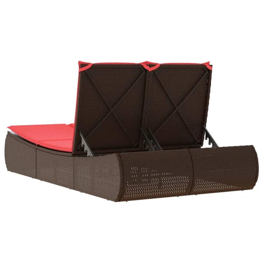 Chaise longue double avec coussins marron résine tressée - 6
