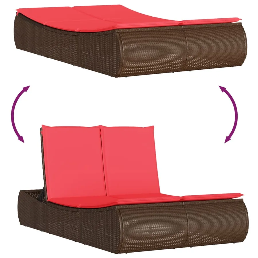 Chaise longue double avec coussins marron résine tressée - 7