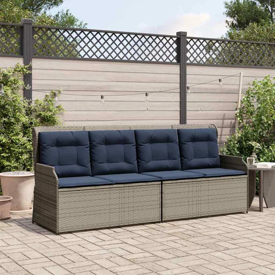 Banc de jardin avec coussin Gris et bleu marine polyrotin