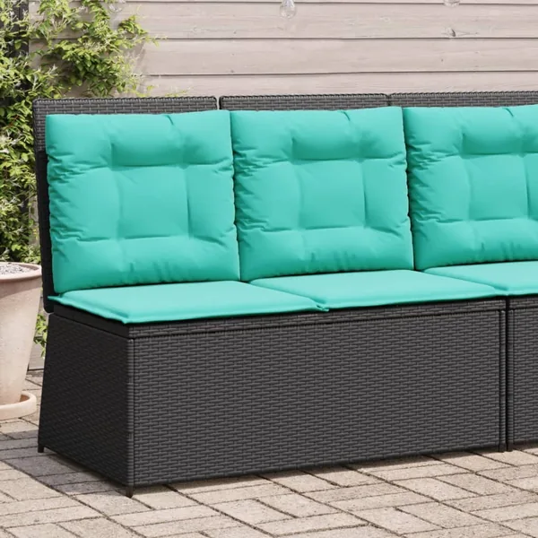 Banc inclinable de jardin avec coussins noir résine tressée