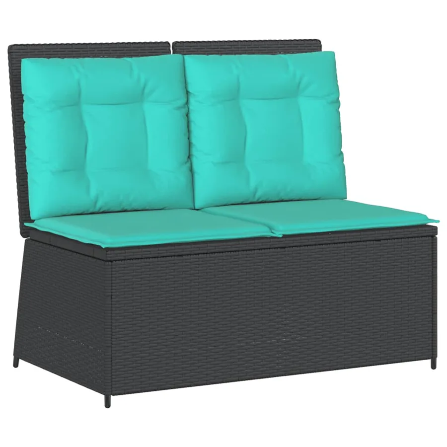 Banc inclinable de jardin avec coussins noir résine tressée - 2