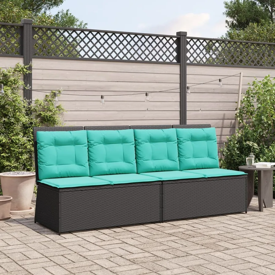 Banc inclinable de jardin avec coussins noir résine tressée - 3
