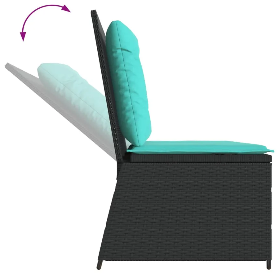 Banc inclinable de jardin avec coussins noir résine tressée - 7