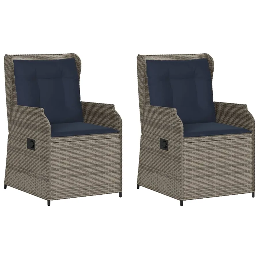 Chaises inclinables de jardin lot de 2 et coussins gris rotin - 2
